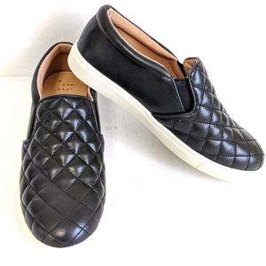 A New Day Women's Black Flats 7.5 Quilted Slip-On Loafers Flocked Leather NWOB
